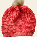 Bonnet laine alpaga orange vif pompon fausse fourrure beige pièce unique - Madame de Marsac