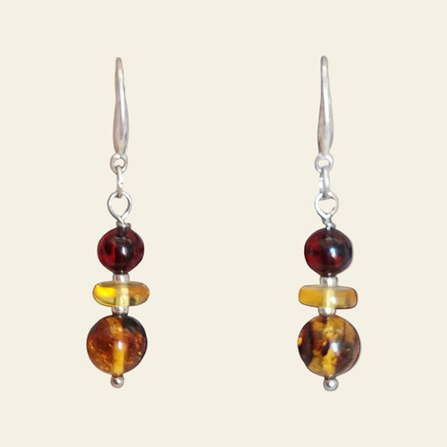 Boucles d'oreilles Trio ambre baltique cerise citron cognac argent 925 - Madame de Marsac
