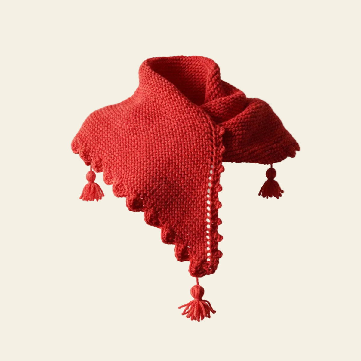 Chèche laine alpaga orange vif bordure festonnée pompons pièce unique - Madame de Marsac