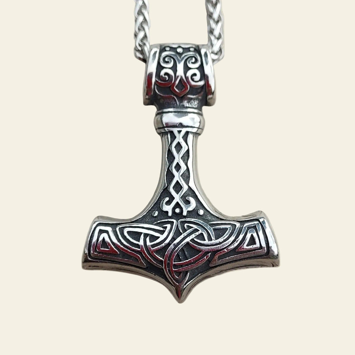 Collier Mjöllnir marteau Thor motifs celtiques acier inoxydable - Madame de Marsac