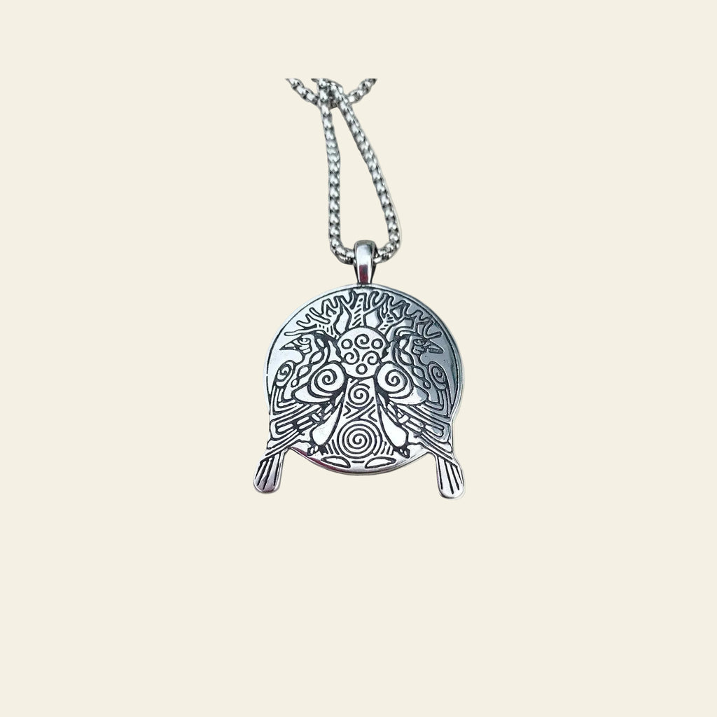 Collier corbeaux d'Odin double face Arbre de Vie acier inoxydable - Madame de Marsac