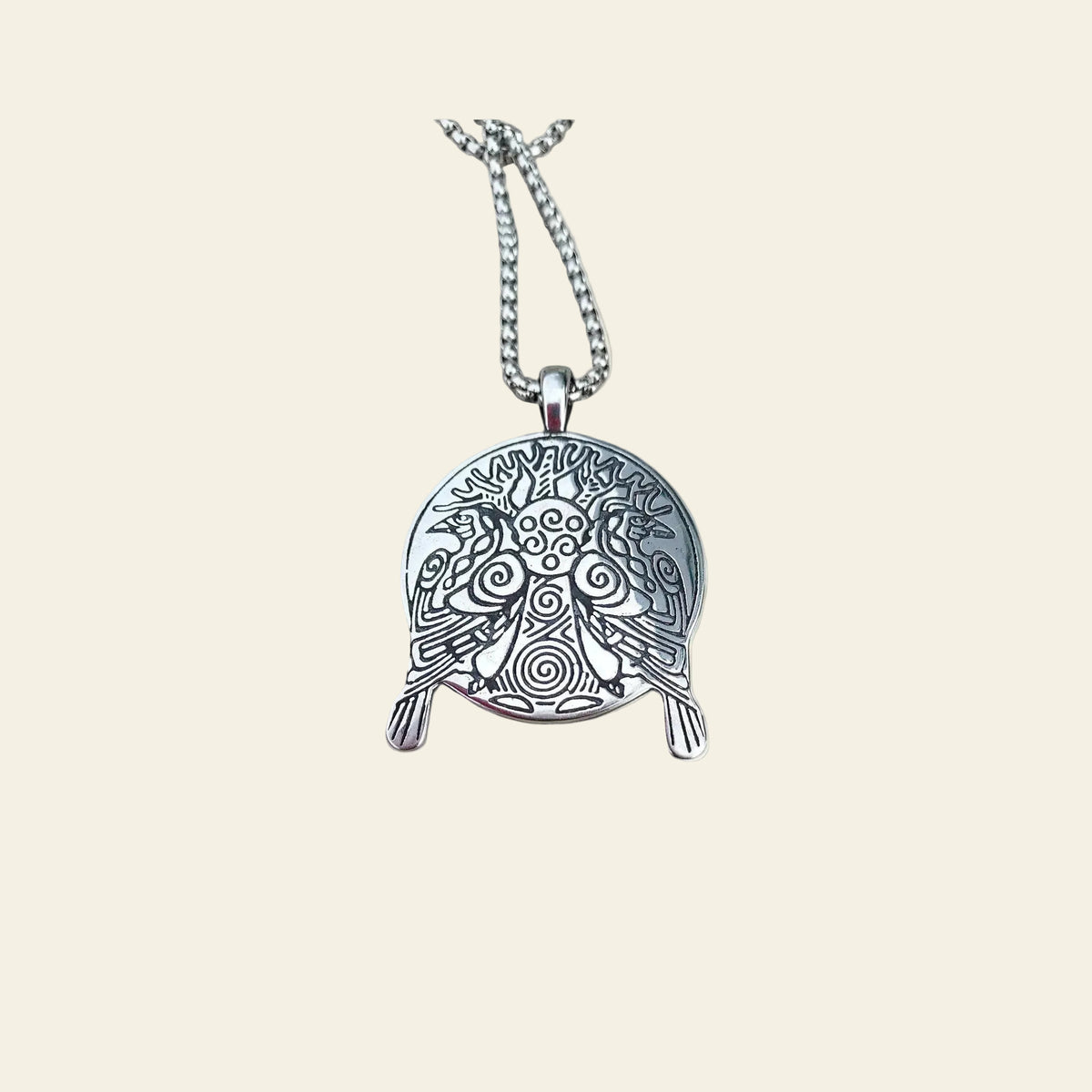 Collier corbeaux d'Odin double face Arbre de Vie acier inoxydable - Madame de Marsac