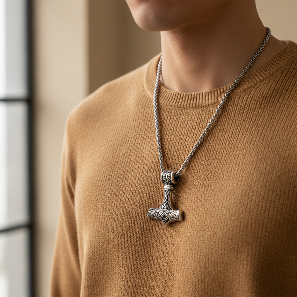 Collier Mjöllnir marteau Thor porté homme acier inoxydable - Madame de Marsac