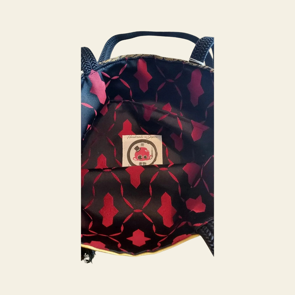Intérieur doublure satin noir bordeaux sac obi kimono - Madame de Marsac